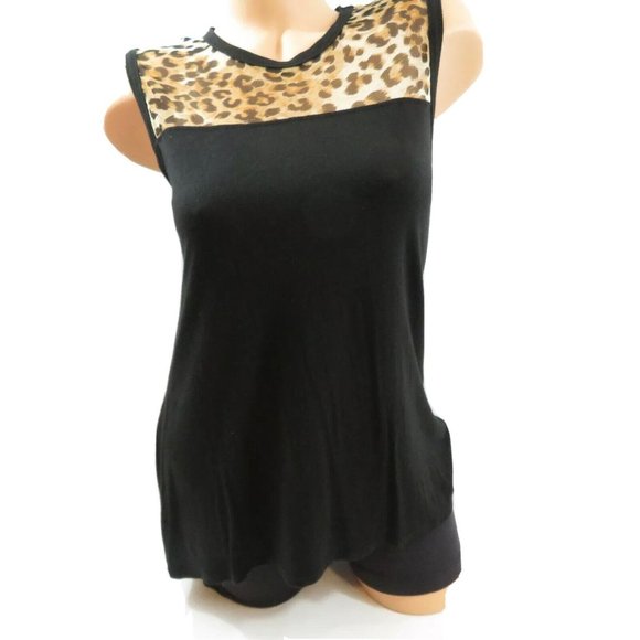 Cha Cha Vente Knit Tank Top Black with Mesh Animal Print Size SMALL - Picture 1 of 8